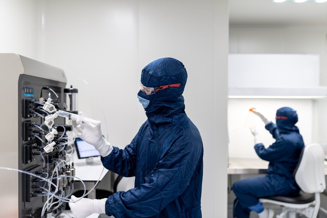 Modern white humanoid robot in a research lab